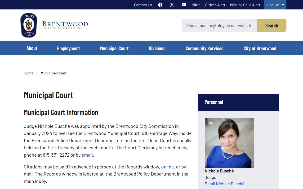 Brentwood Felony Records municipal court page