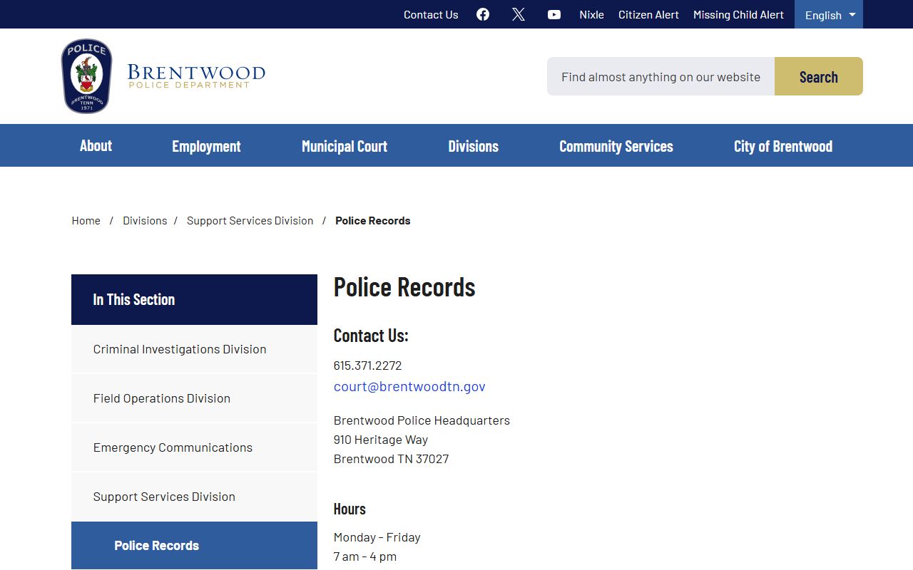 Brentwood Felony Records police records page