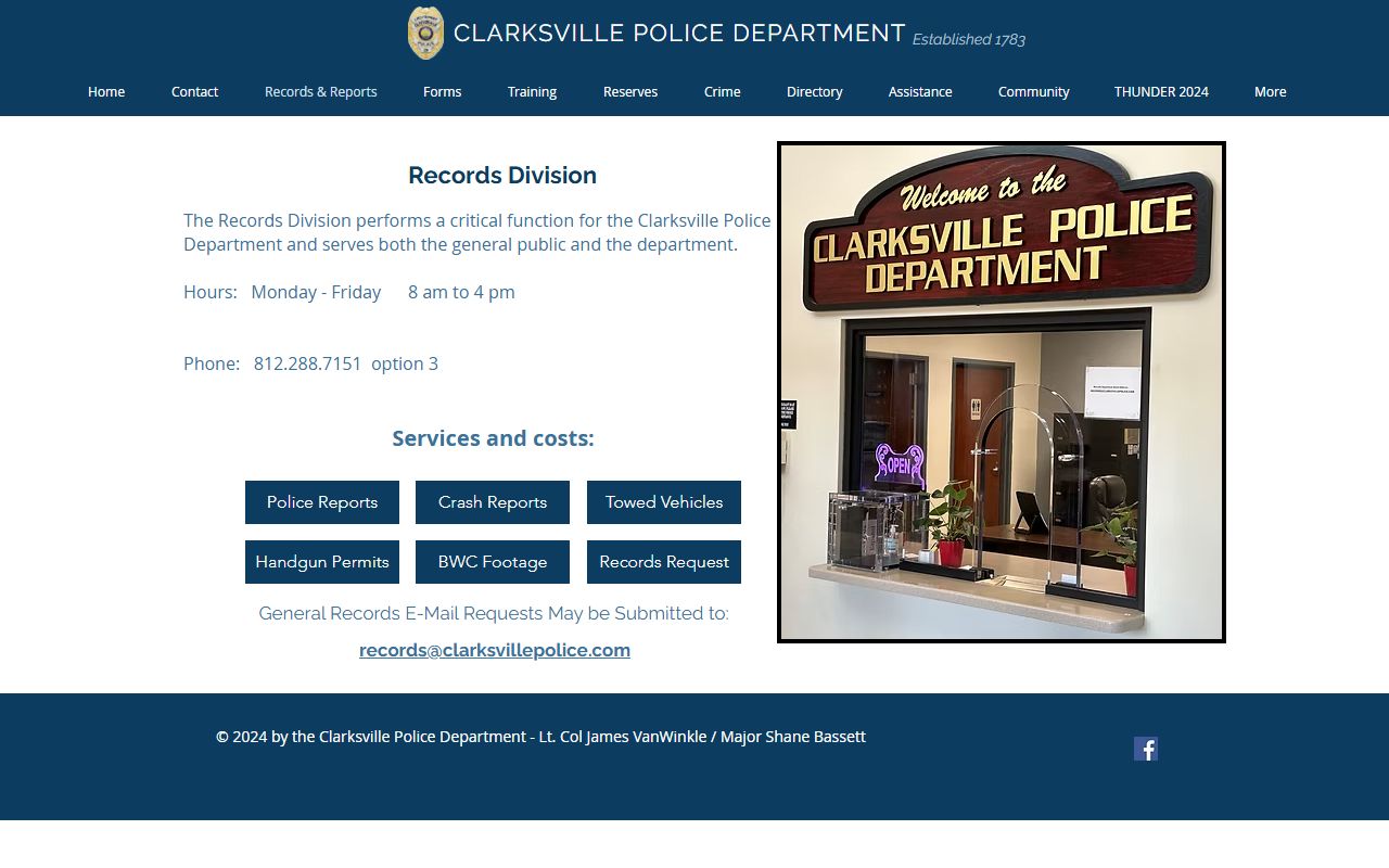 Clarksville Felony Records and Clarksville Police Department records