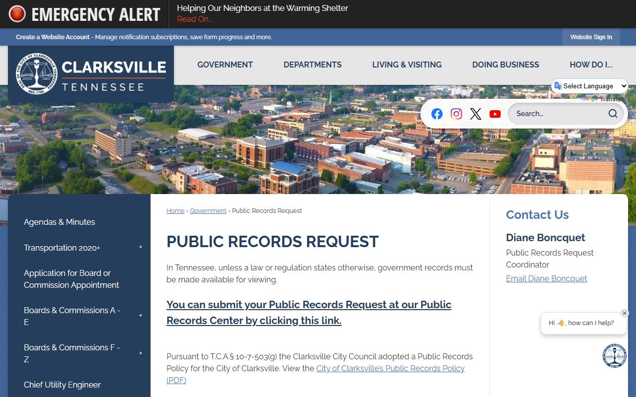 Clarksville Felony Records and Clarksville public records request system