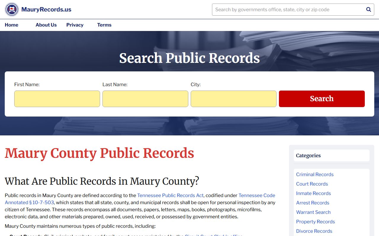 Columbia Felony Records Maury County records page