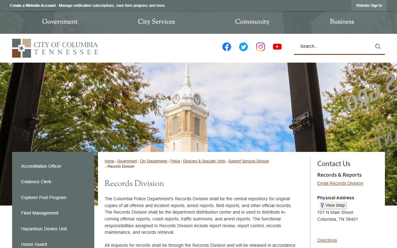 Columbia Felony Records police records division