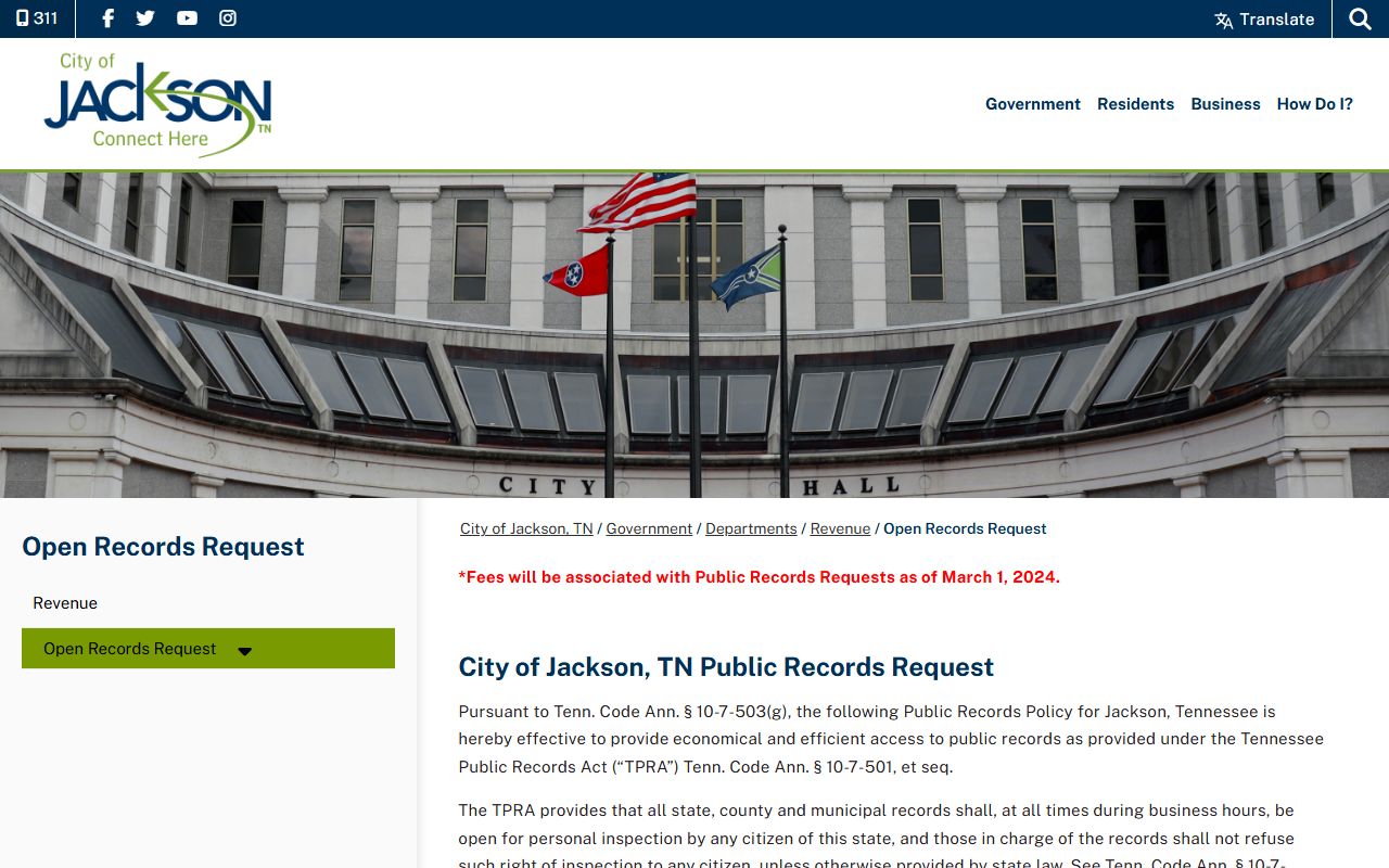 Jackson Felony Records open records request page