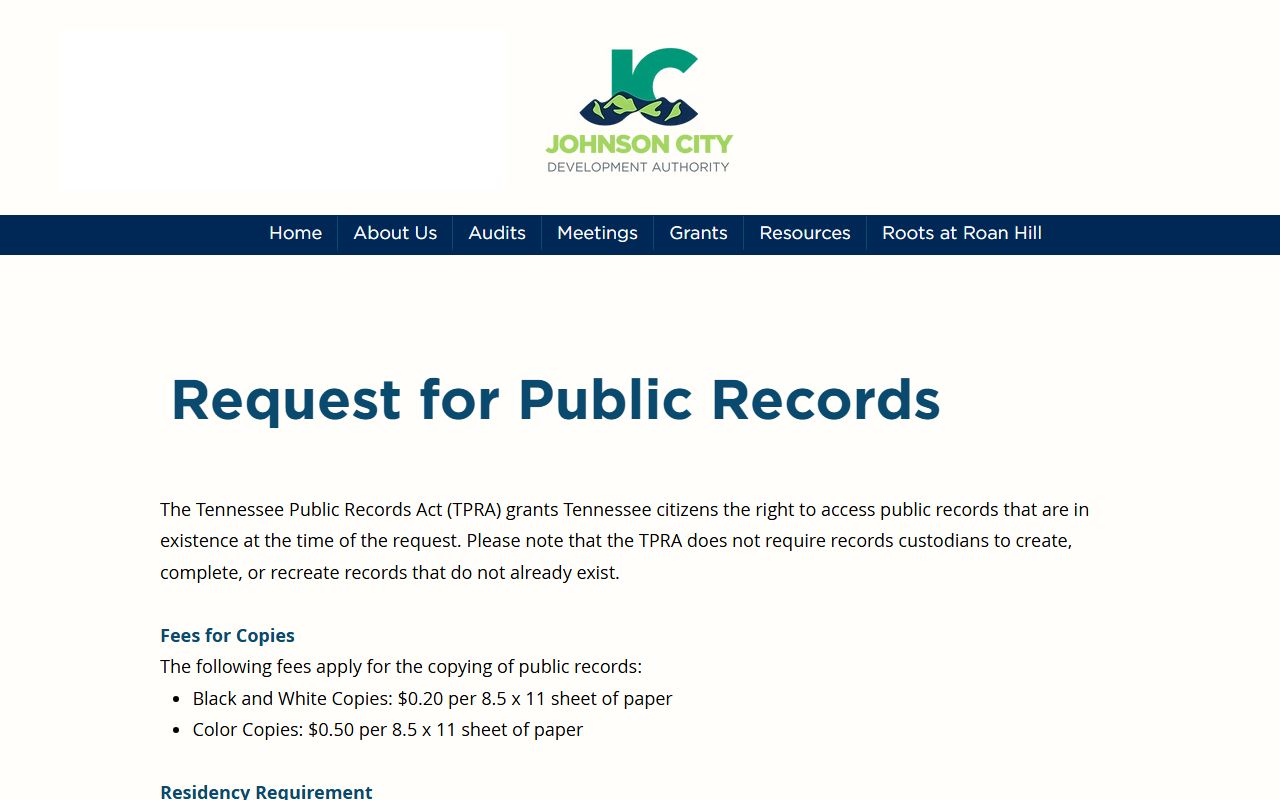 Johnson City Felony Records development authority records page