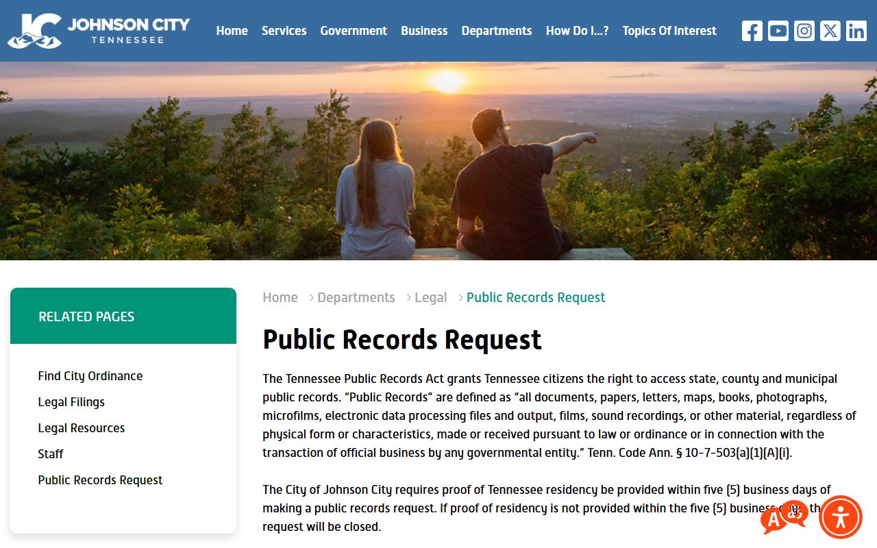 Johnson City Felony Records public records request page