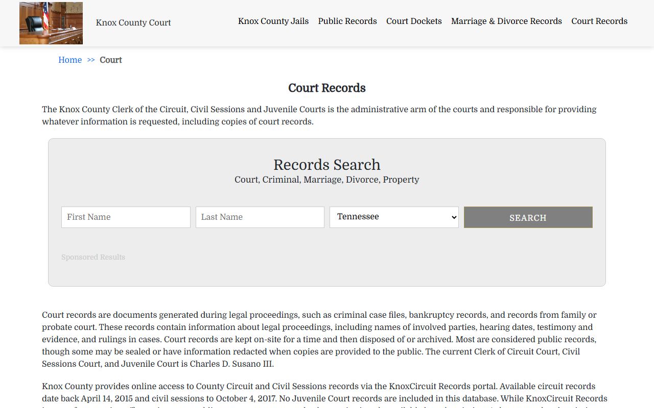 Knoxville Felony Records and Knox County court records portal