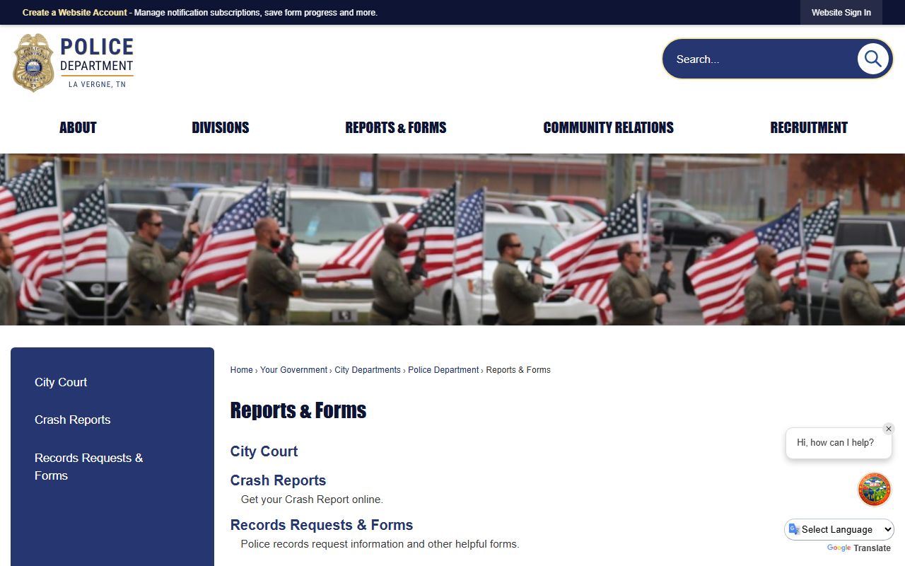 La Vergne Felony Records and La Vergne reports and forms