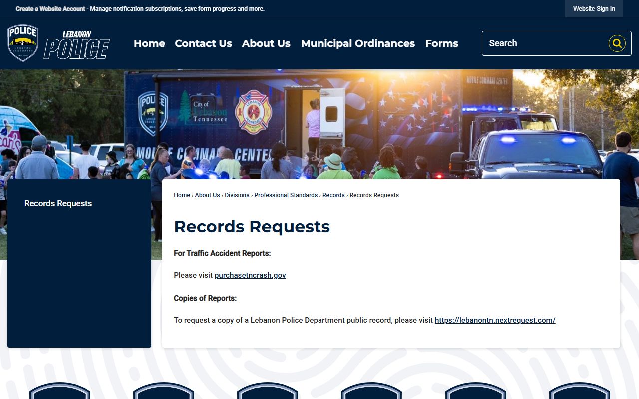 Lebanon Felony Records and Lebanon records request portal