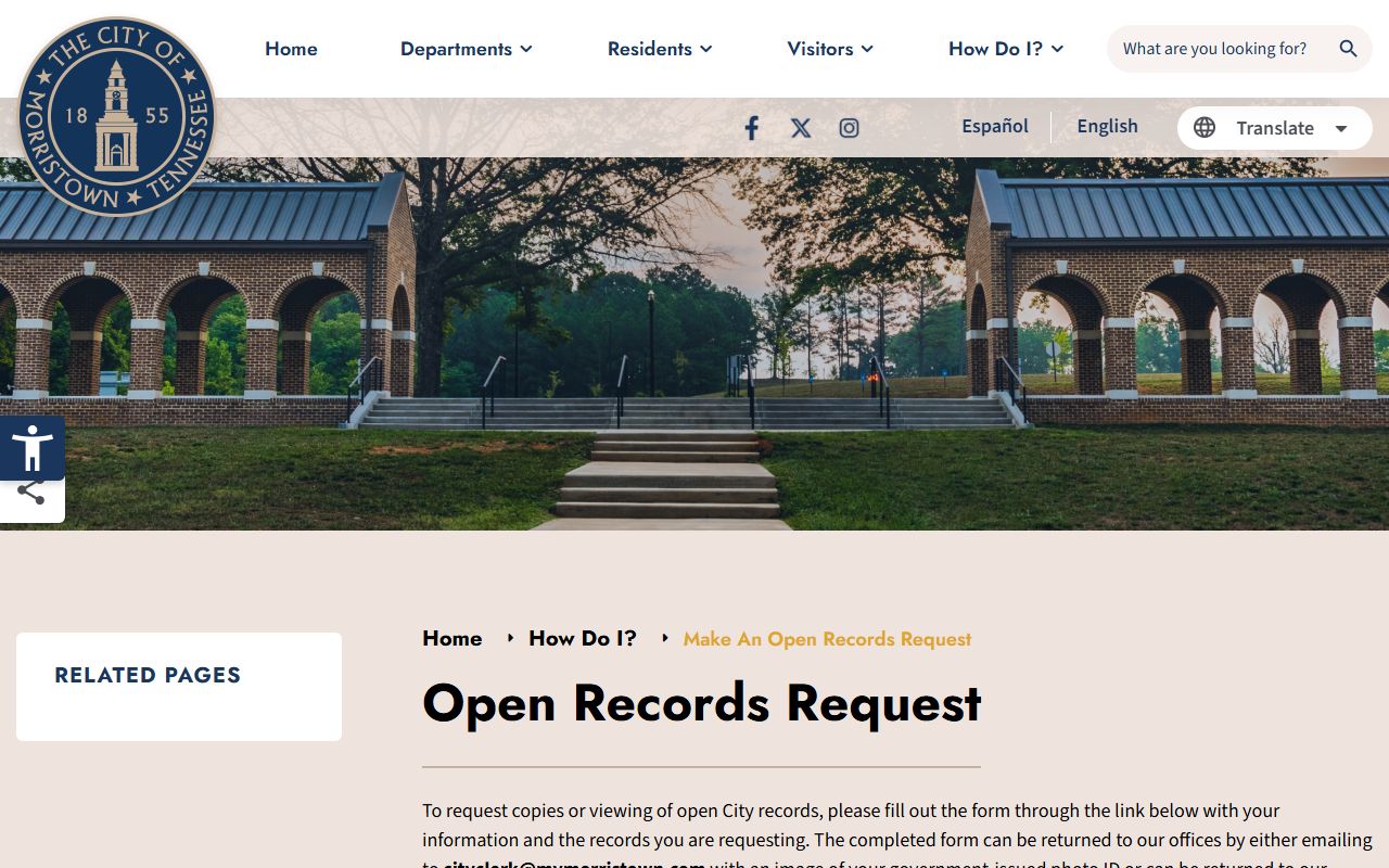 Morristown Felony Records open records request page