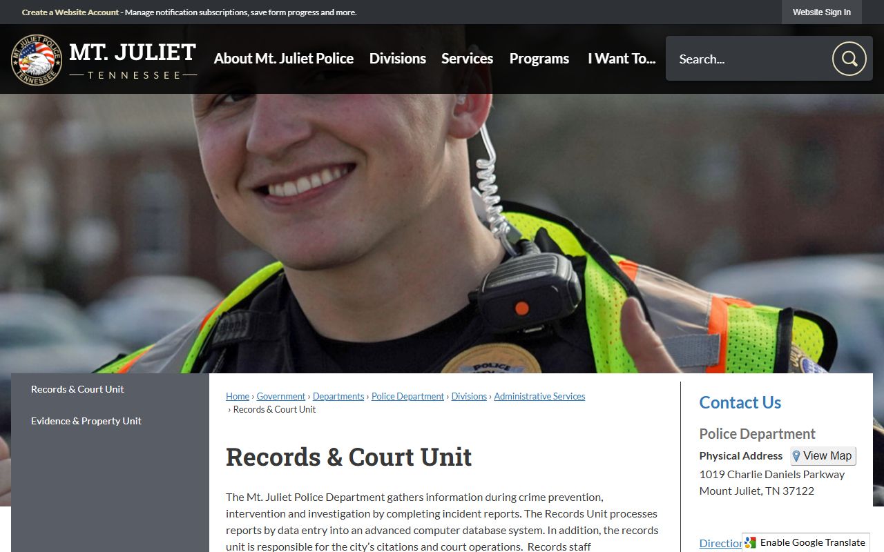 Mount Juliet Felony Records records and court unit