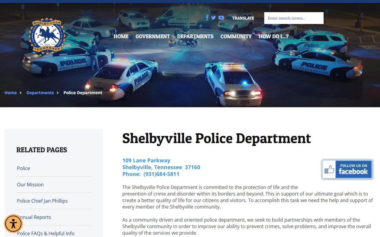 Shelbyville Felony Records police department page