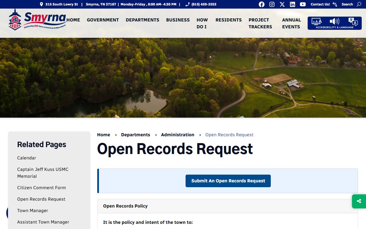 Smyrna Felony Records open records information