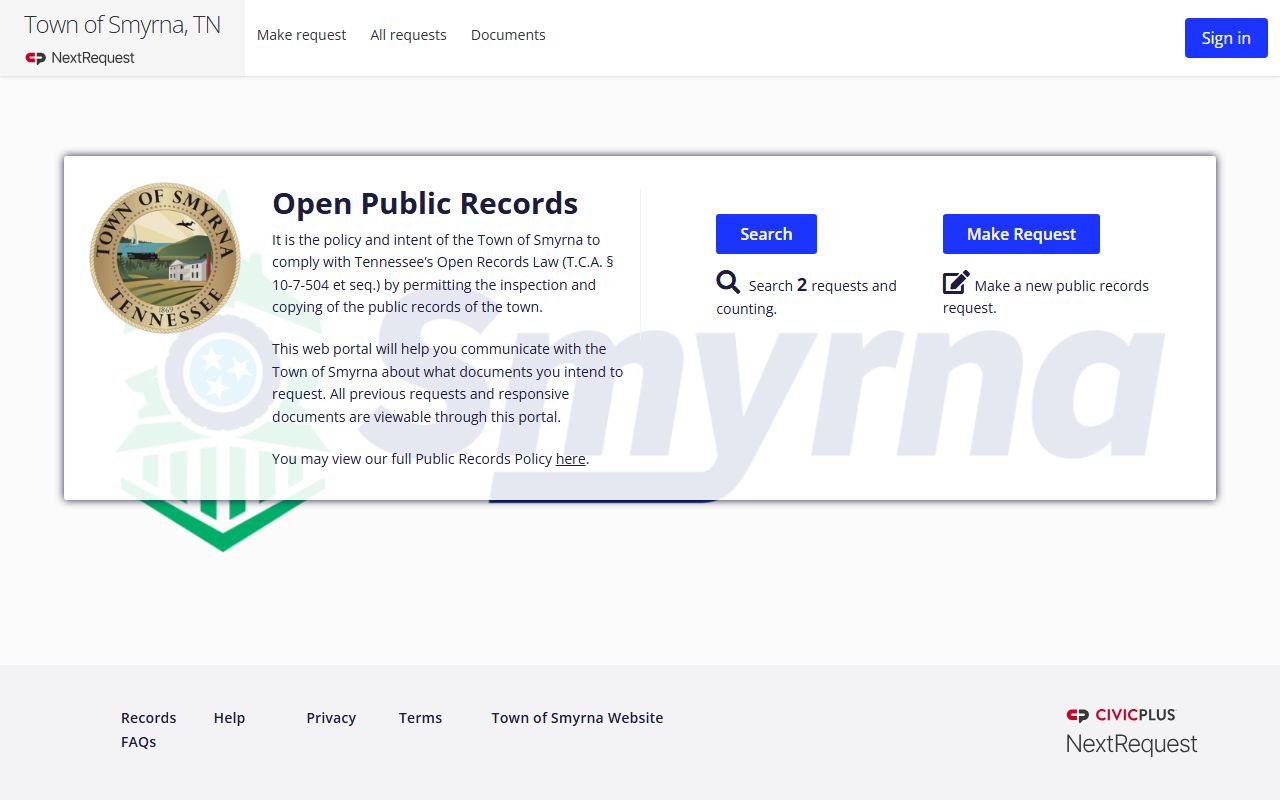 Smyrna Felony Records open records portal