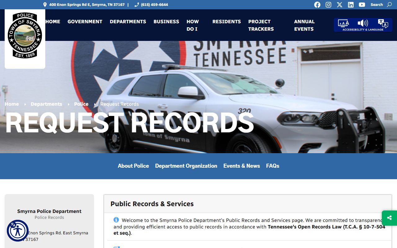 Smyrna Felony Records police records page