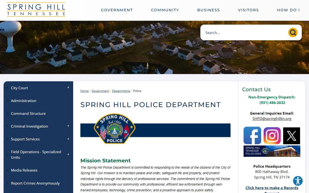 Spring Hill Felony Records police department page