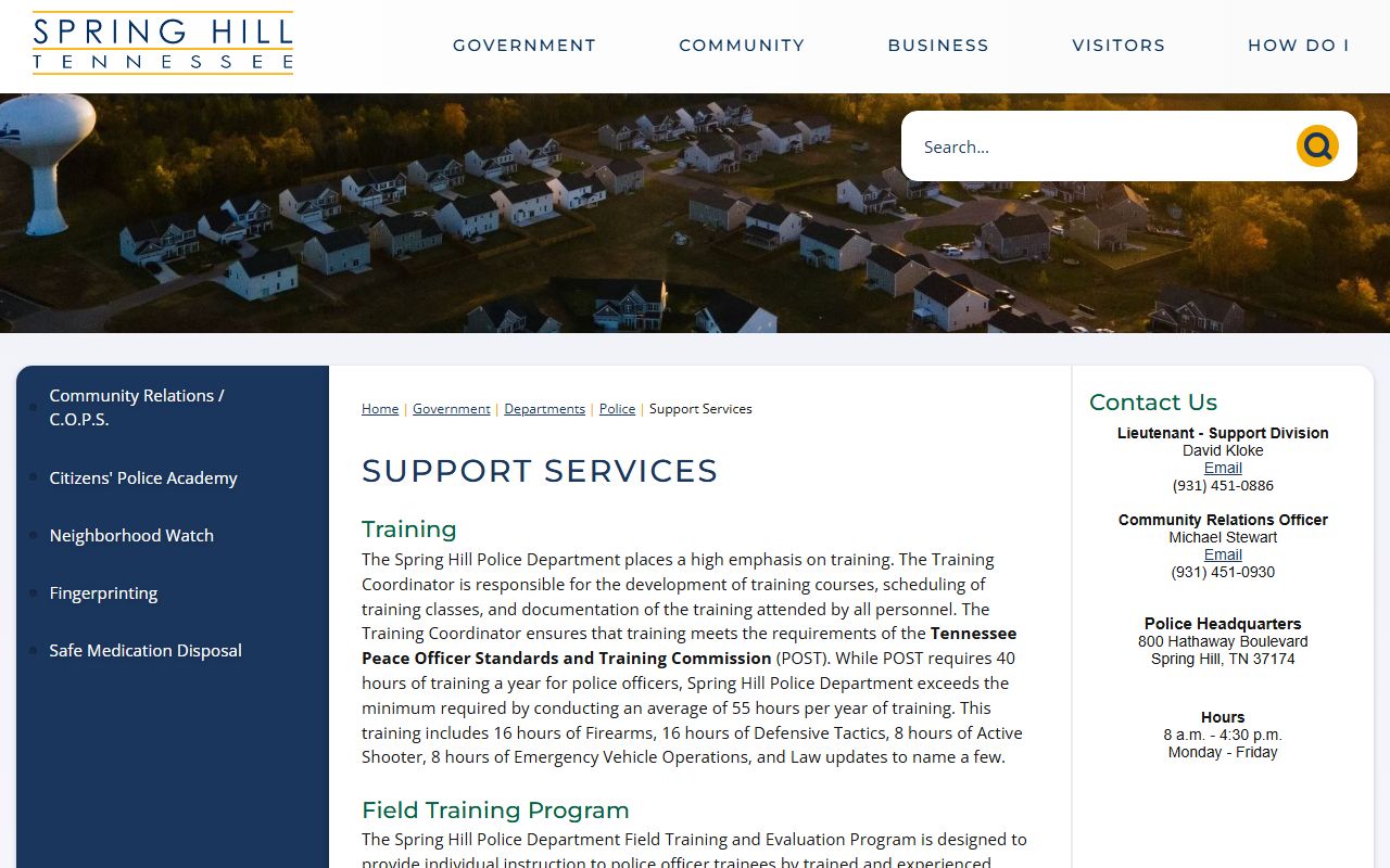 Spring Hill Felony Records support services page