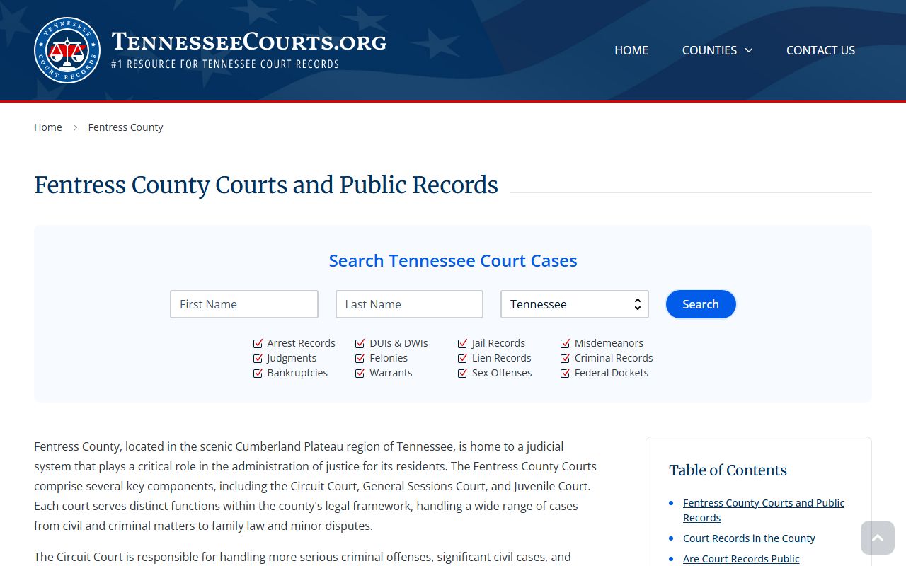 Fentress County Felony Records Tennessee courts guide