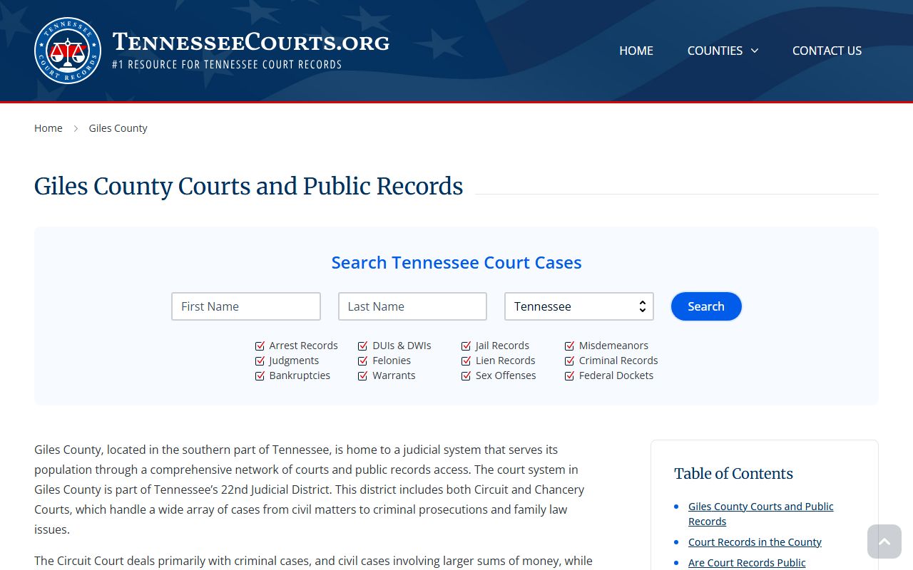 Giles County Felony Records Tennessee courts guide