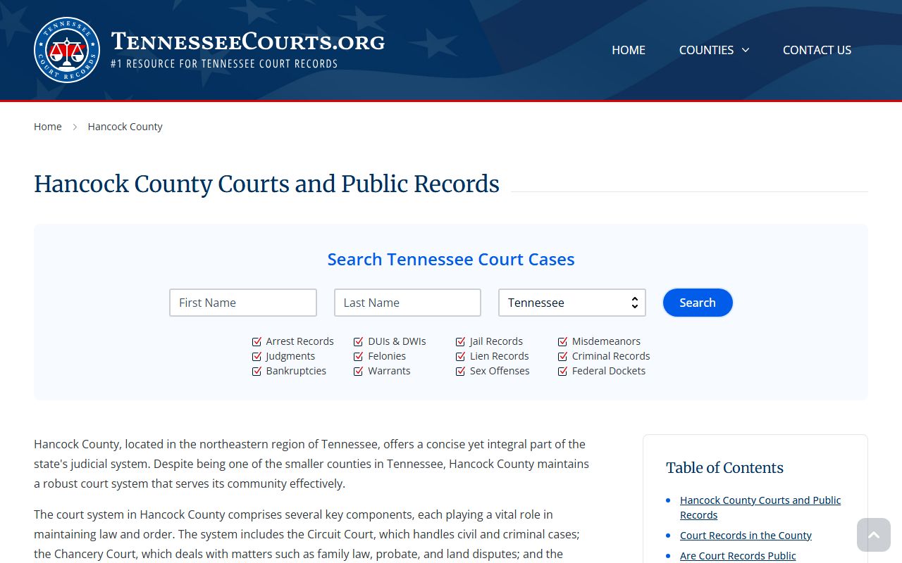 Hancock County Felony Records at the Hancock County courthouse record guide