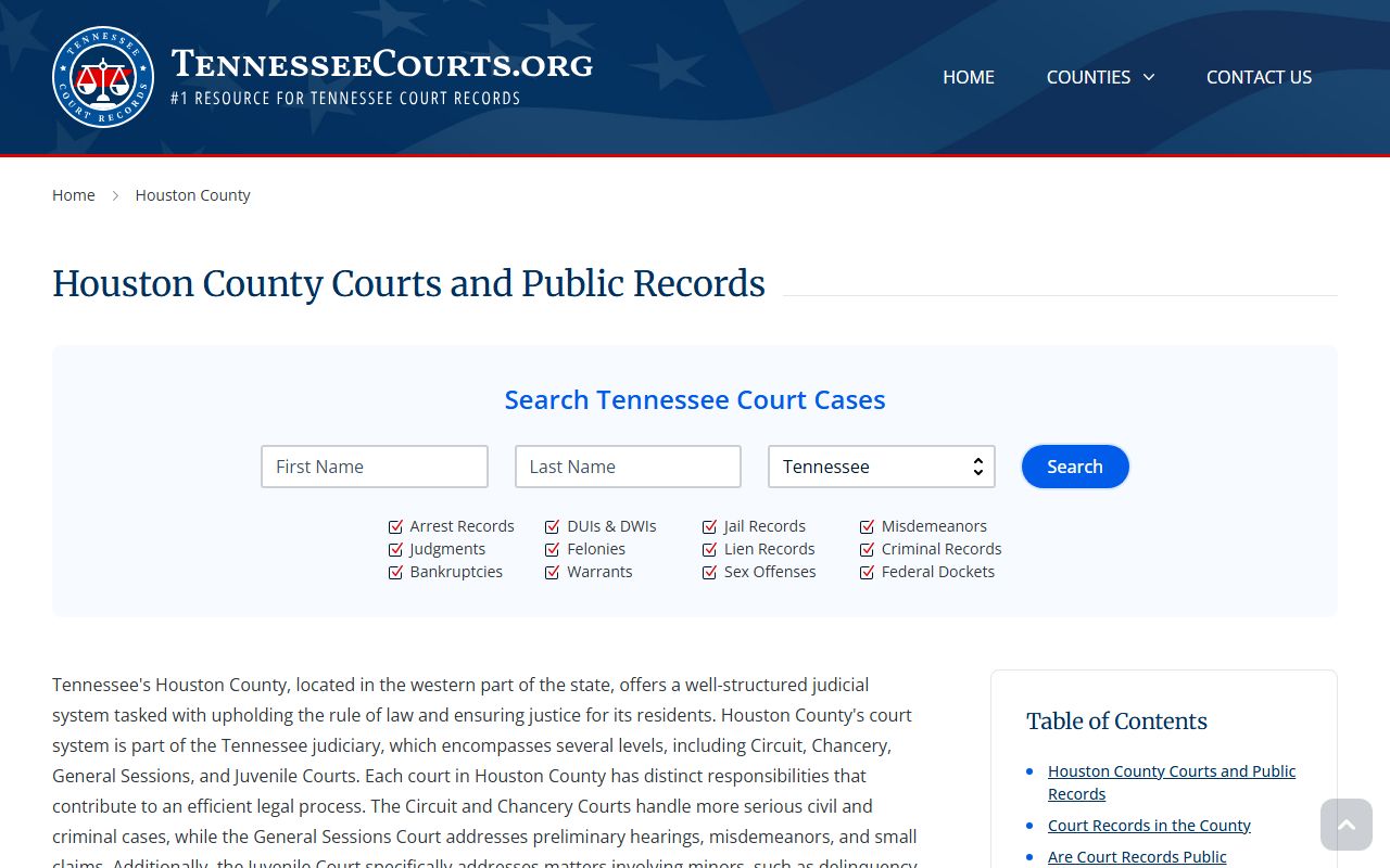 Houston County Felony Records Tennessee courts guide