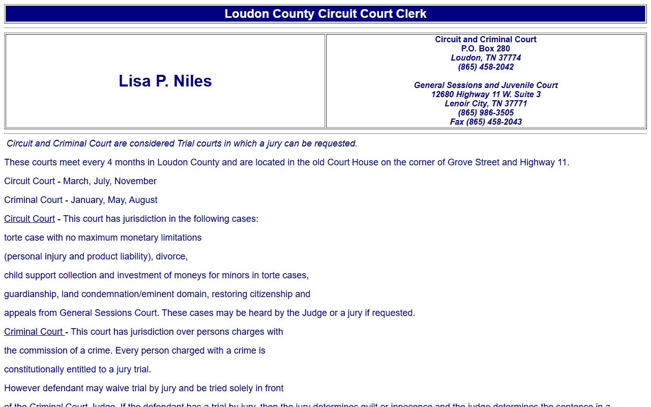 Loudon County Felony Records Circuit Court location