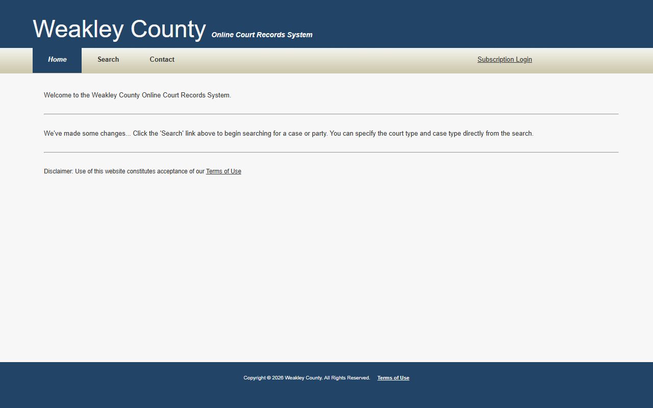 Weakley County Felony Records online court portal