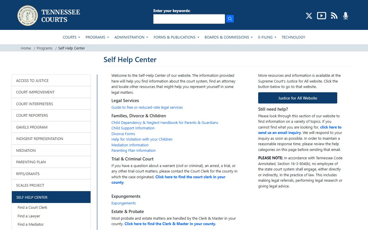 Tennessee Felony Records self-help resources from Tennessee courts