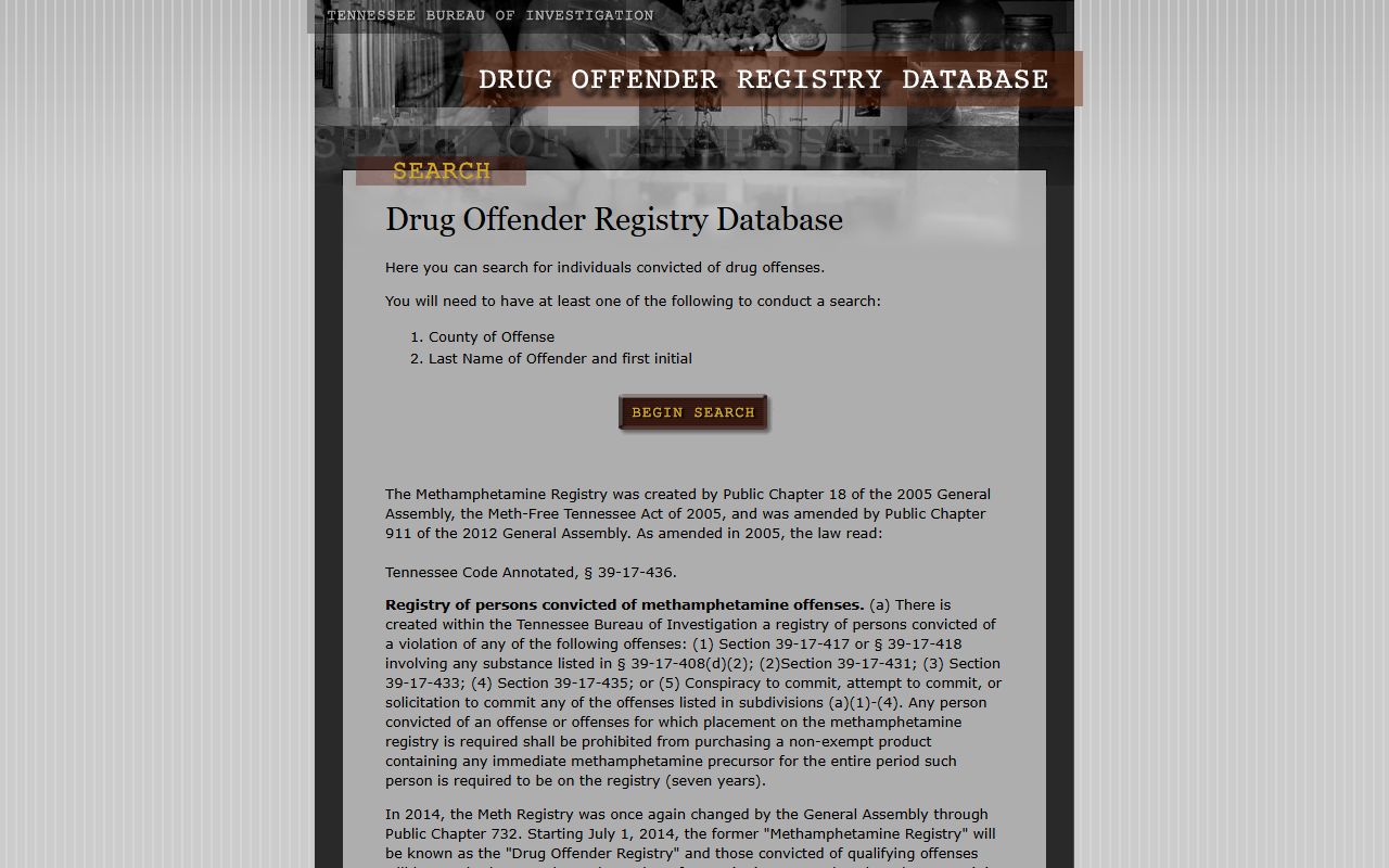Tennessee Felony Records related drug offender registry access