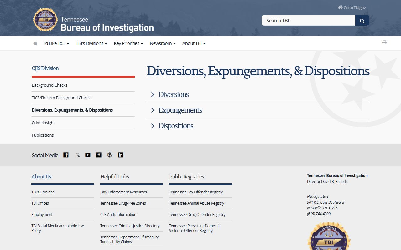 Tennessee Felony Records expungement guidance from the Tennessee Bureau of Investigation