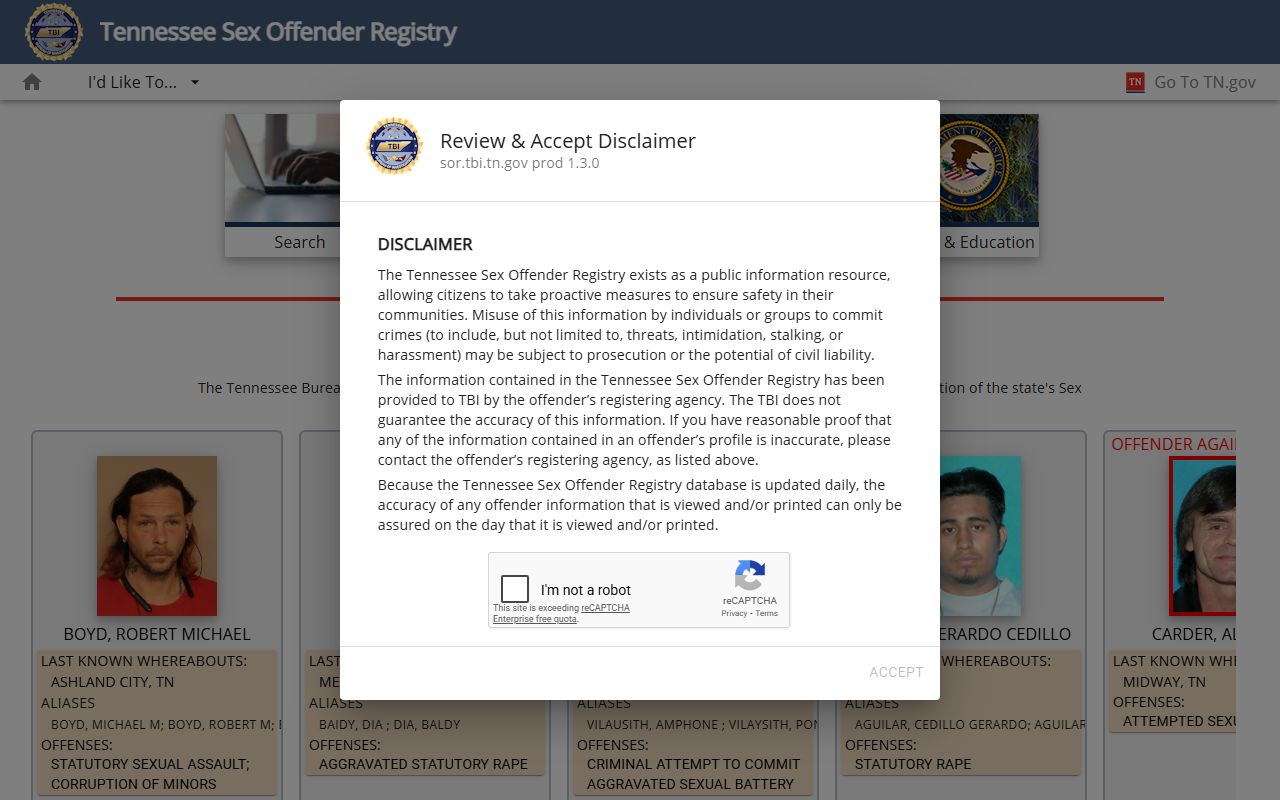 Tennessee Felony Records related sex offender registry search